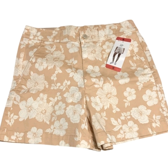 NWT Jachs Girlfriend Womens Stretch Satin Chino Shorts Tan M - Picture 1 of 4
